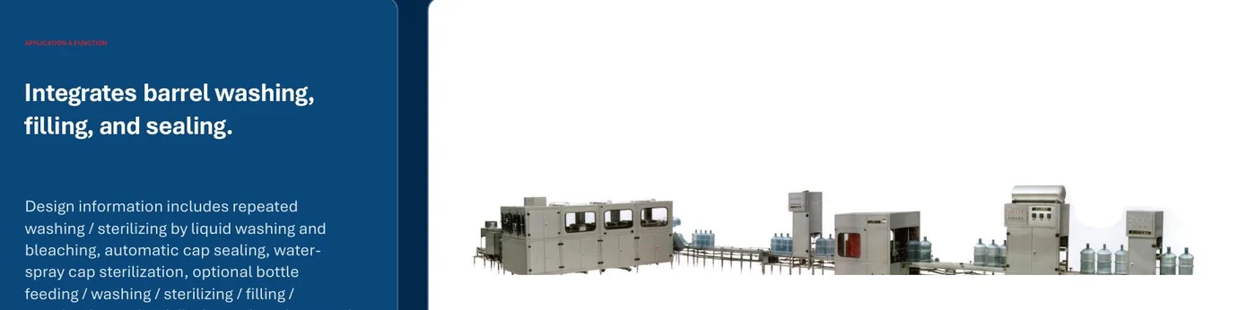 Representative returnable 5-gallon water washing, filling and capping line from the Allot Tech catalog